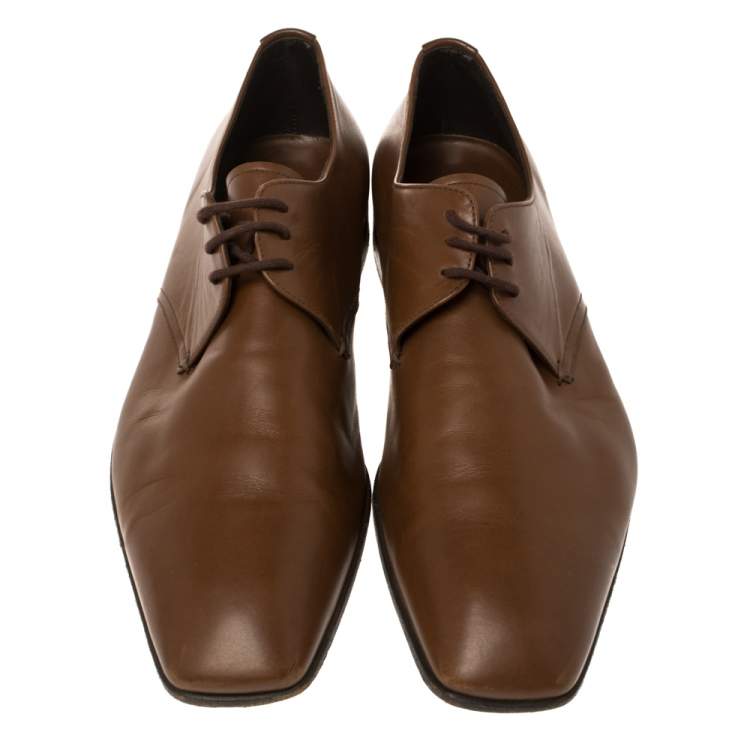 مملوكة مسبقًا Prada Brown Leather Lace Up Oxfords Size 41.5
