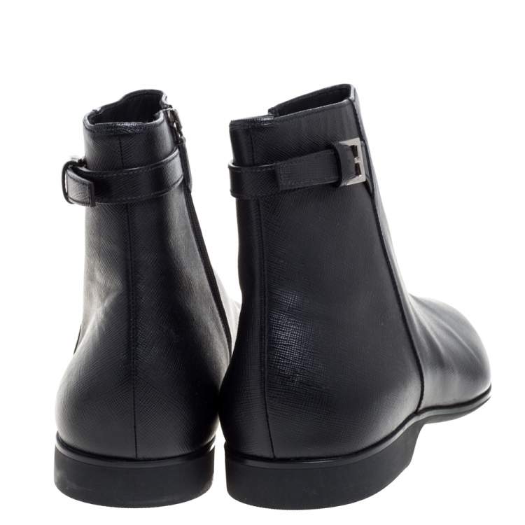 Pre Owned Prada Black Leather Square Toe Boots Size 46