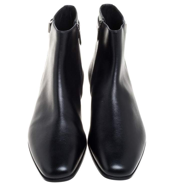 Pre Owned Prada Black Leather Square Toe Boots Size 46