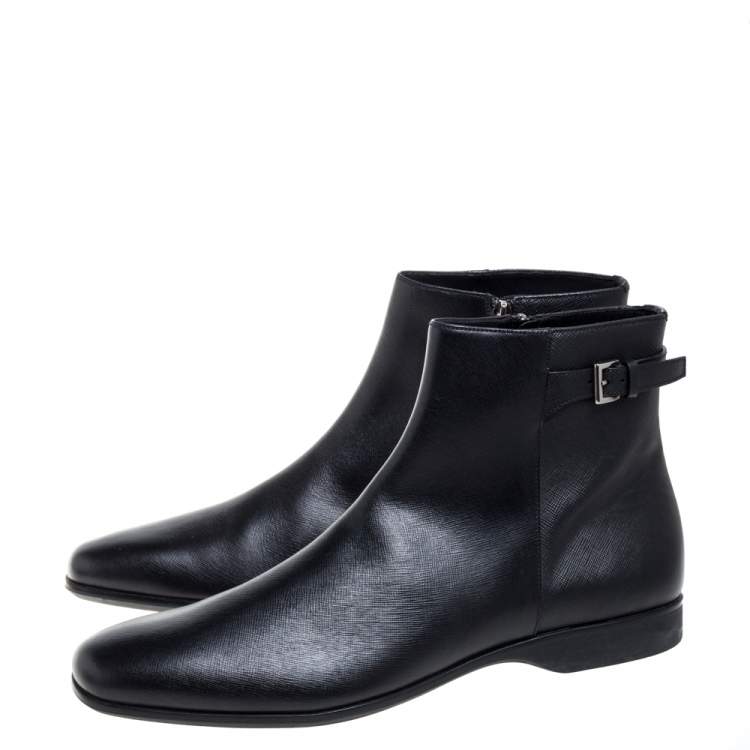 Pre Owned Prada Black Leather Square Toe Boots Size 46