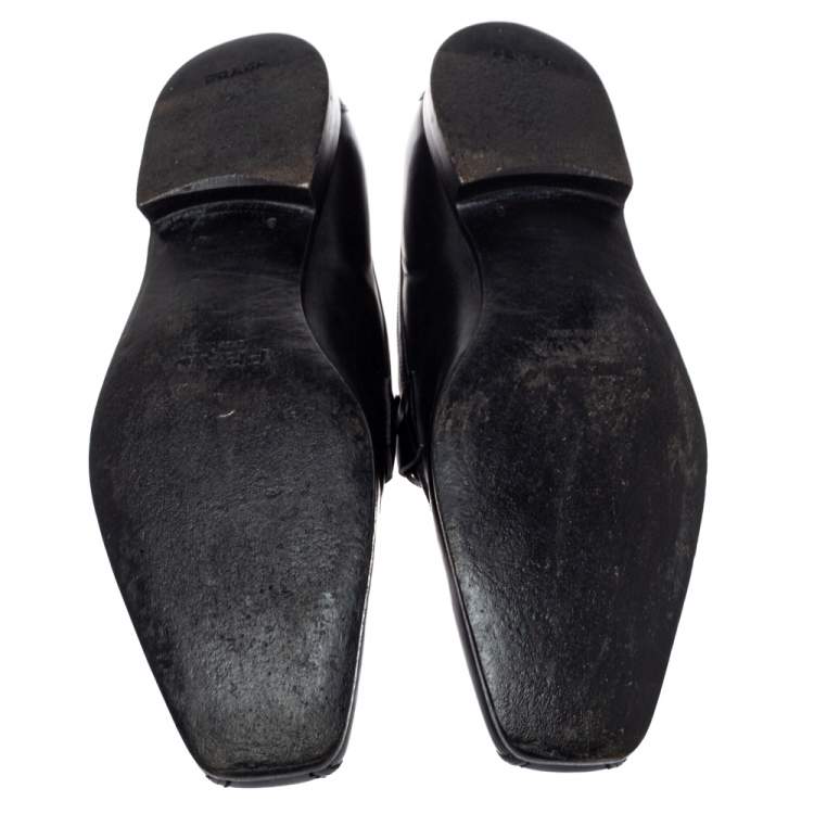 Pre Owned Prada Black Leather Loafers Size 42