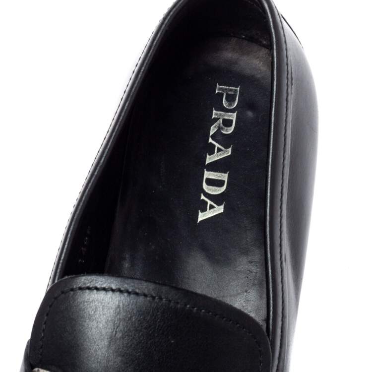 Pre Owned Prada Black Leather Loafers Size 42