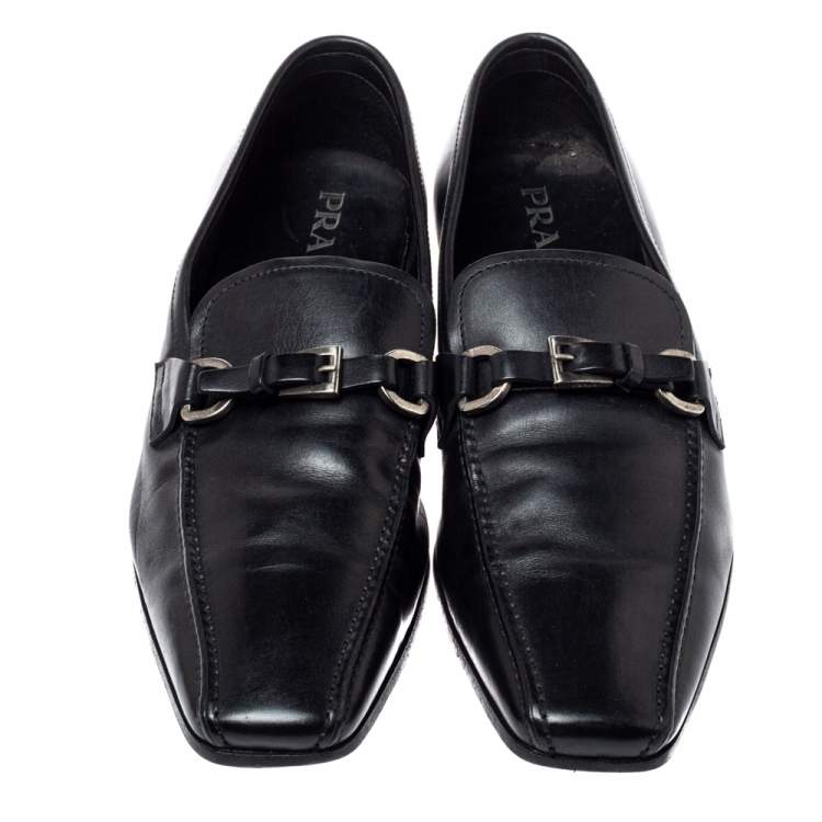 Pre Owned Prada Black Leather Loafers Size 42