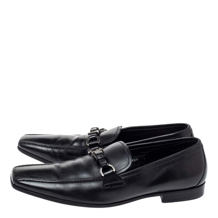 Pre Owned Prada Black Leather Loafers Size 42