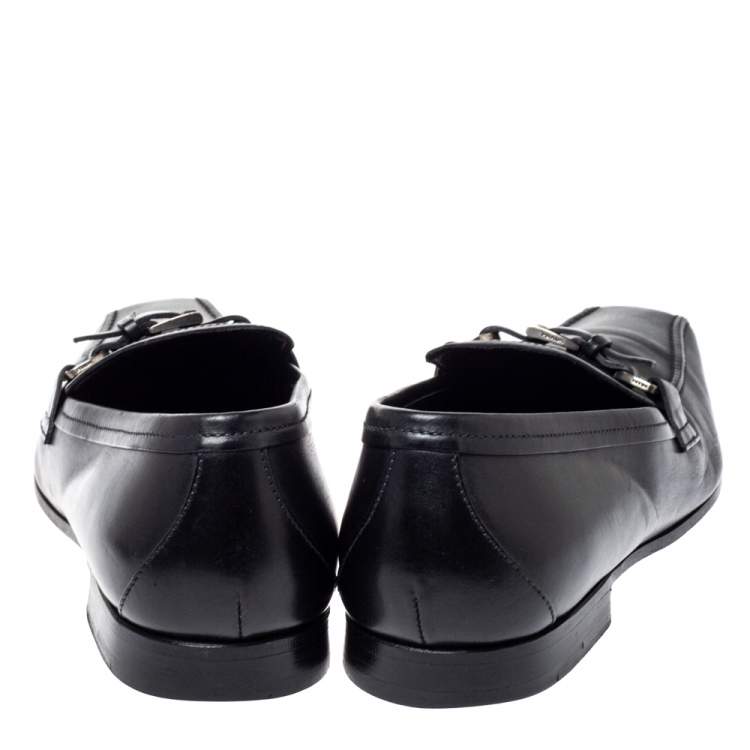 Pre Owned Prada Black Leather Loafers Size 42