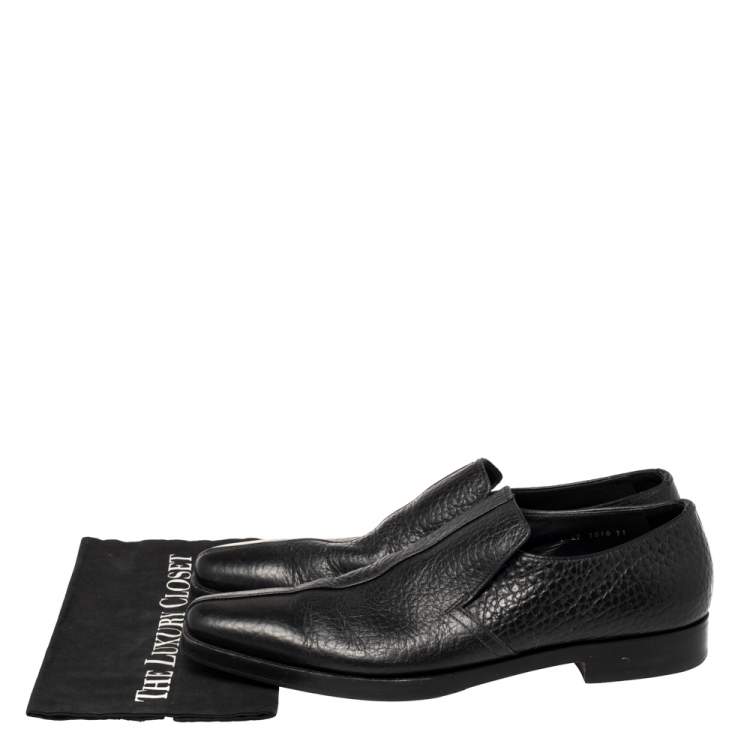Pre Owned Prada Black Leather Loafers Size 45 