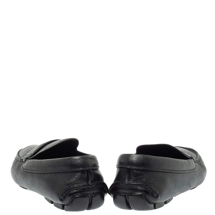 Pre Owned Prada Black Leather Penny Slip On Loafers Size 40