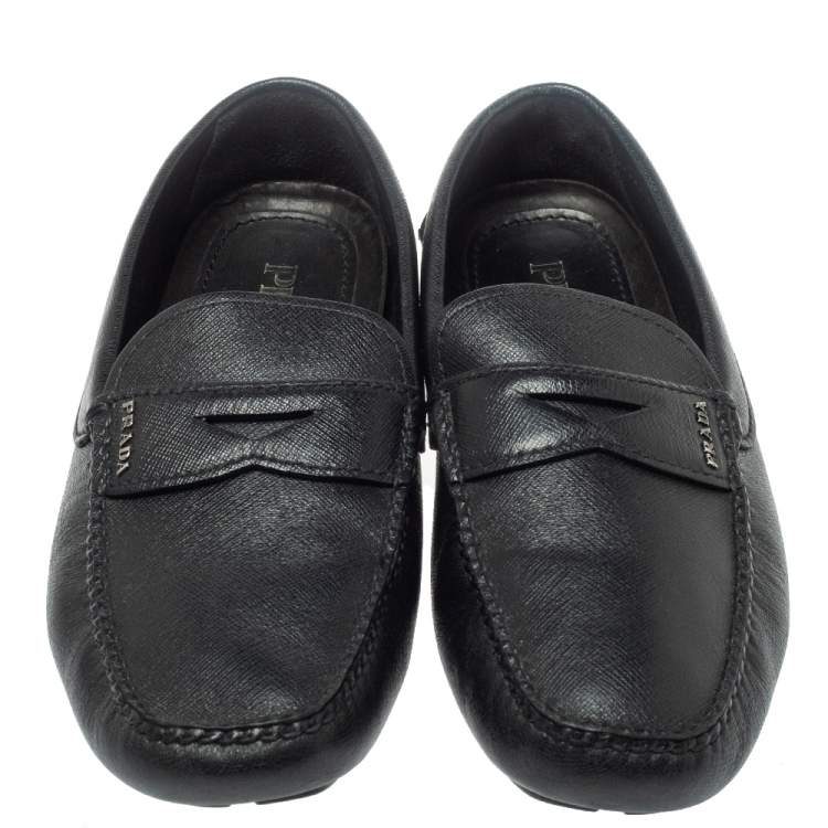 Pre Owned Prada Black Leather Penny Slip On Loafers Size 40