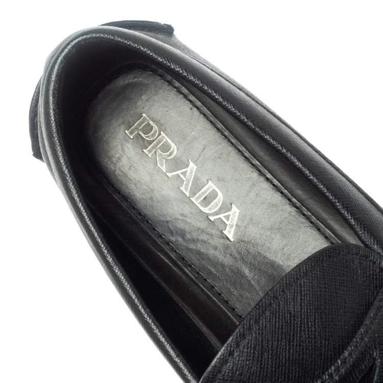 Pre Owned Prada Black Leather Penny Slip On Loafers Size 40