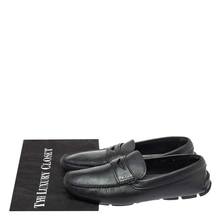 Pre Owned Prada Black Leather Penny Slip On Loafers Size 40