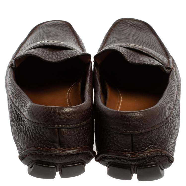 Pre Owned Prada Brown Leather Slip On Loafers Size 41.5