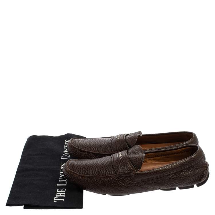 Pre Owned Prada Brown Leather Slip On Loafers Size 41.5