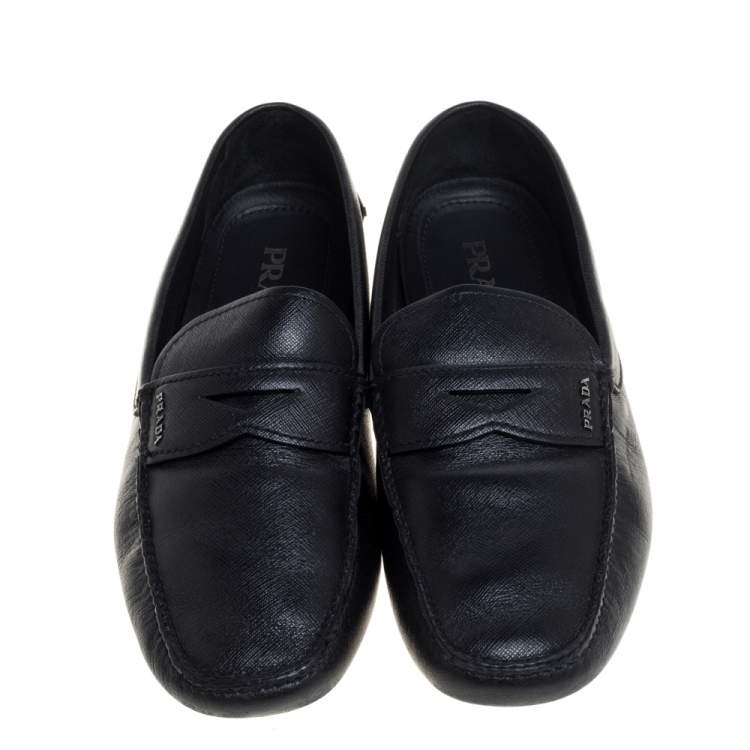 مملوكة مسبقًا Prada Black Leather Penny Slip On Loafers Size 44