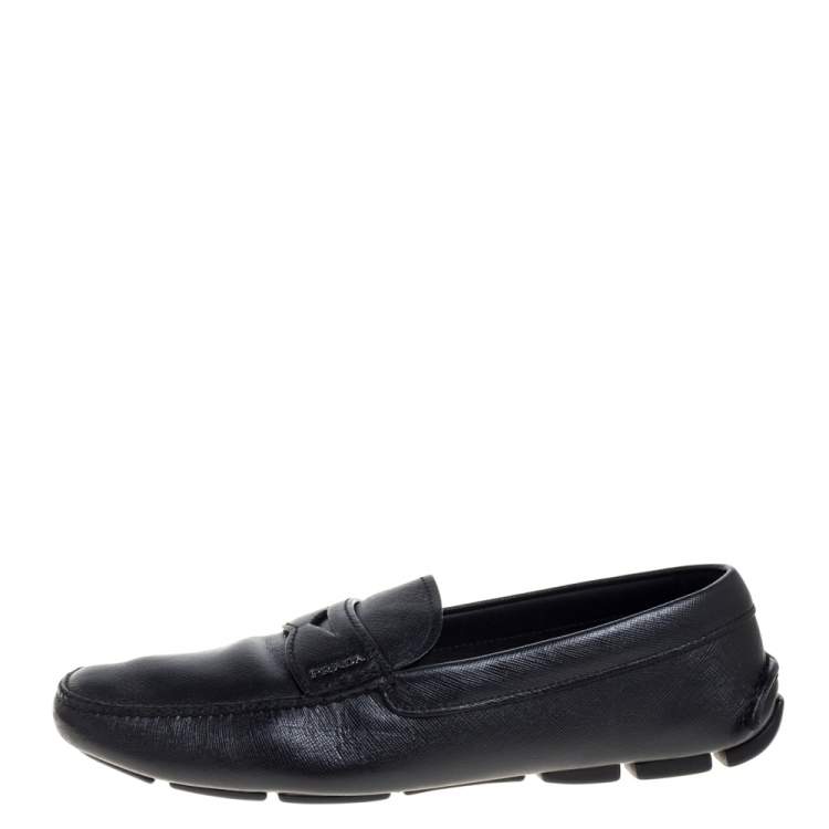مملوكة مسبقًا Prada Black Leather Penny Slip On Loafers Size 44