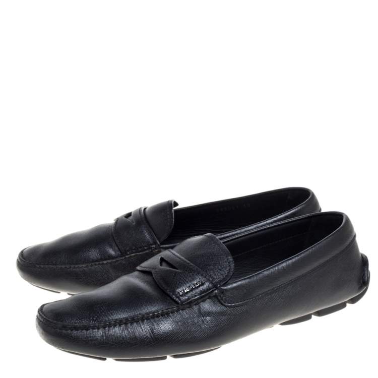 مملوكة مسبقًا Prada Black Leather Penny Slip On Loafers Size 44