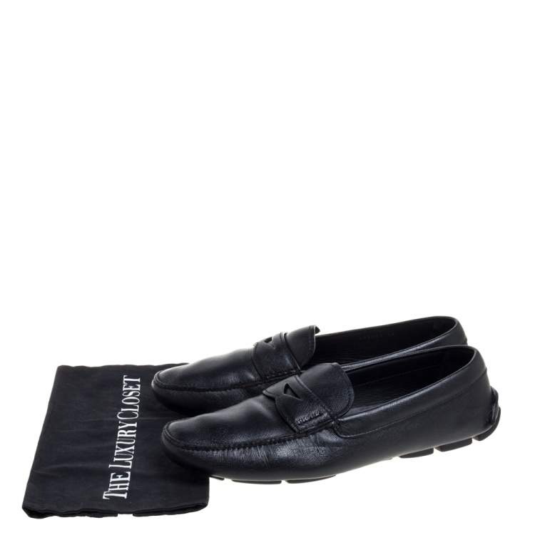 مملوكة مسبقًا Prada Black Leather Penny Slip On Loafers Size 44