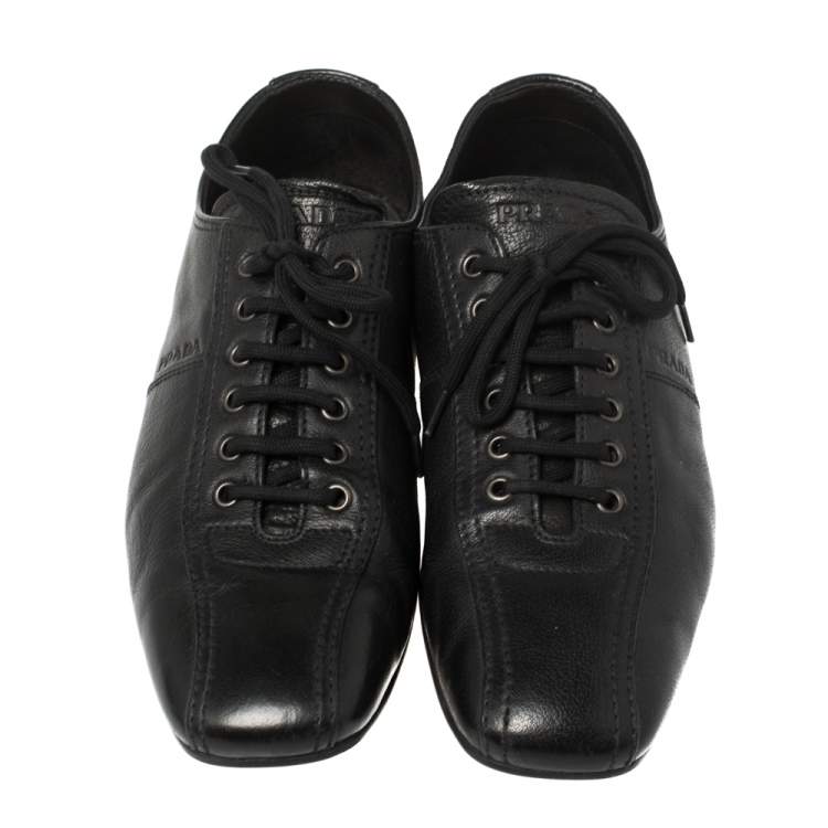 Pre Owned Prada Black Leather Low Top Sneakers Size 42