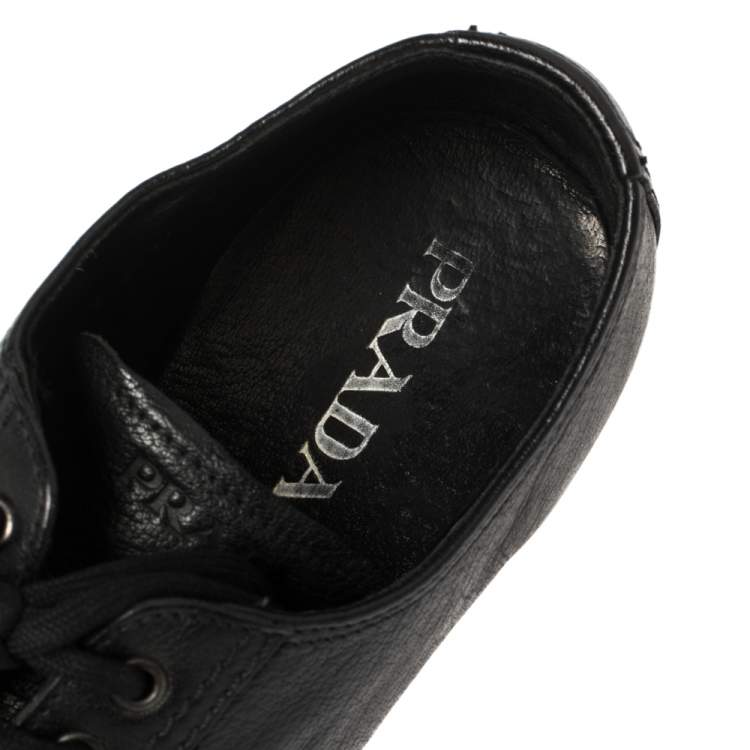 Pre Owned Prada Black Leather Low Top Sneakers Size 42