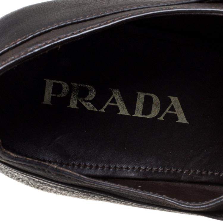Pre Owned Prada Dark Brown Leather Cap Toe Lace Up Oxford Size 42.5