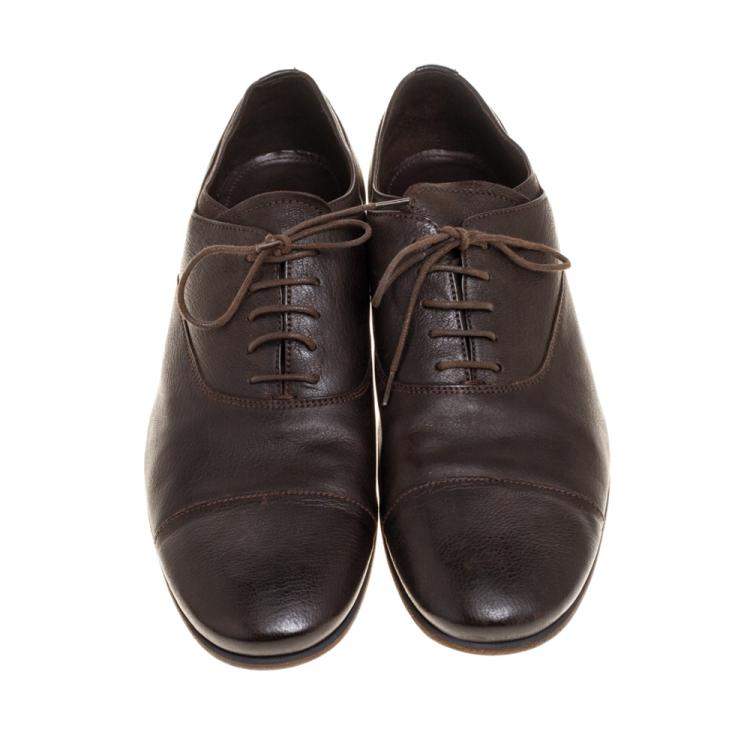 Pre Owned Prada Dark Brown Leather Cap Toe Lace Up Oxford Size 42.5