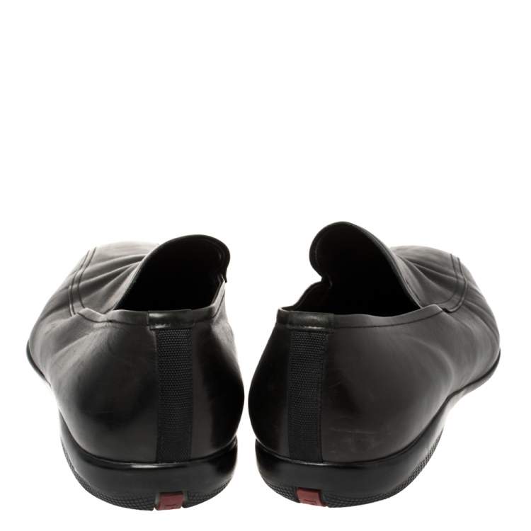 Pre Owned Prada Black Leather Slip On Loafers Size 44