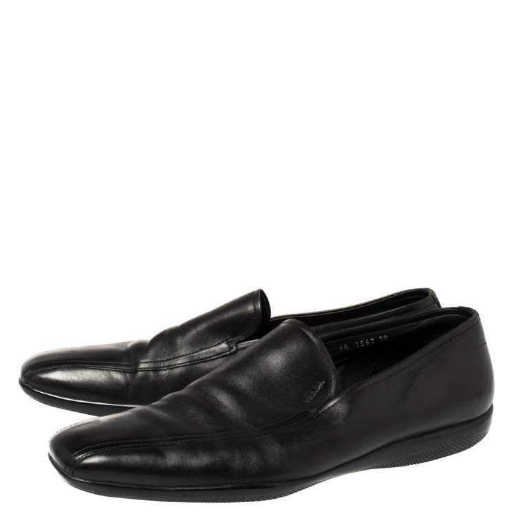 Pre Owned Prada Black Leather Slip On Loafers Size 44