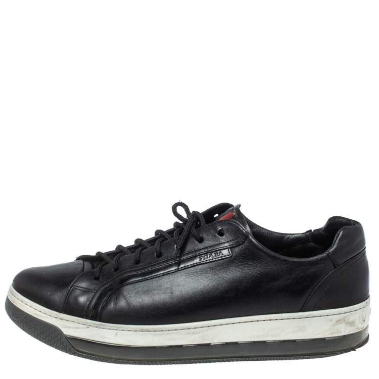 Pre Owned Prada Sports Black Leather Low Top Sneakers Size 43.5