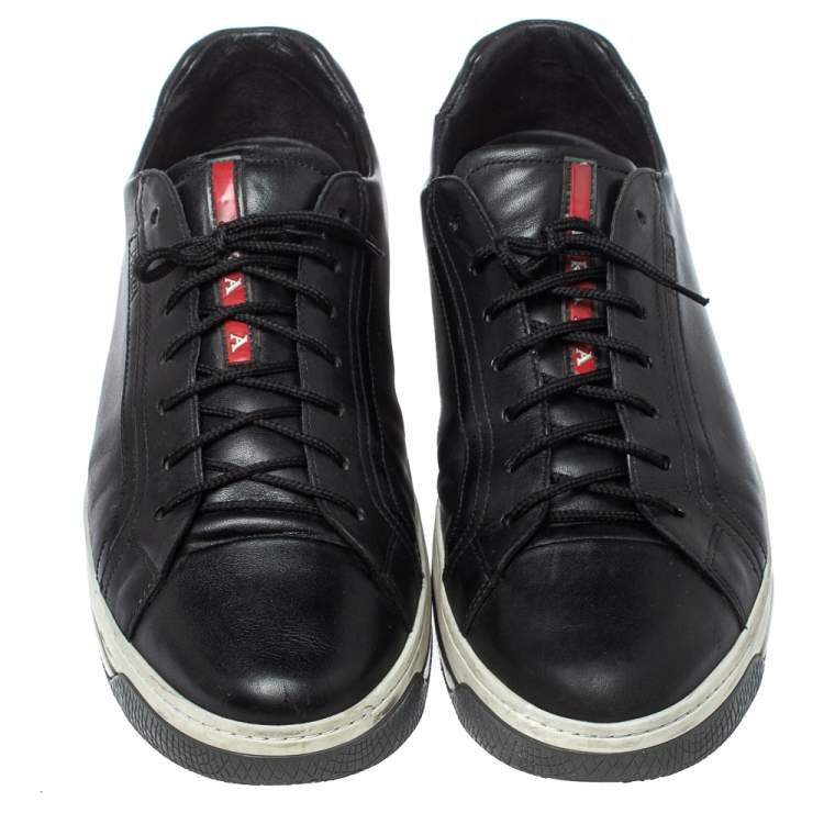 Pre Owned Prada Sports Black Leather Low Top Sneakers Size 43.5