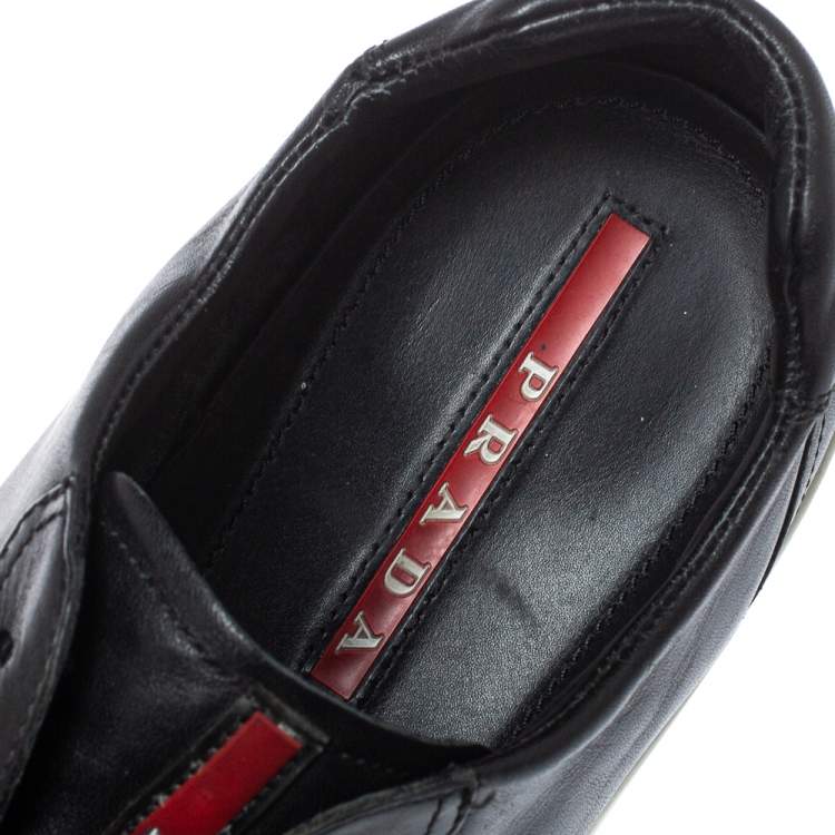Pre Owned Prada Sports Black Leather Low Top Sneakers Size 43.5