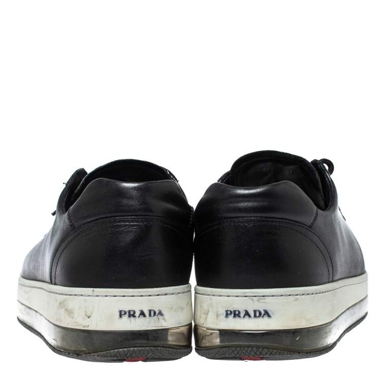 Pre Owned Prada Sports Black Leather Low Top Sneakers Size 43.5