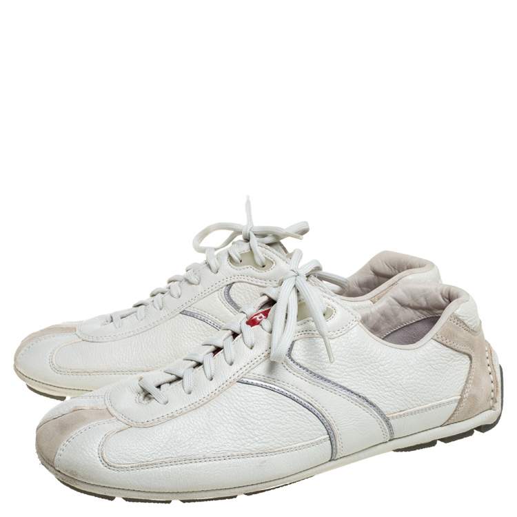 Pre Owned Prada Off White Leather Lace up Sneakers Size 41