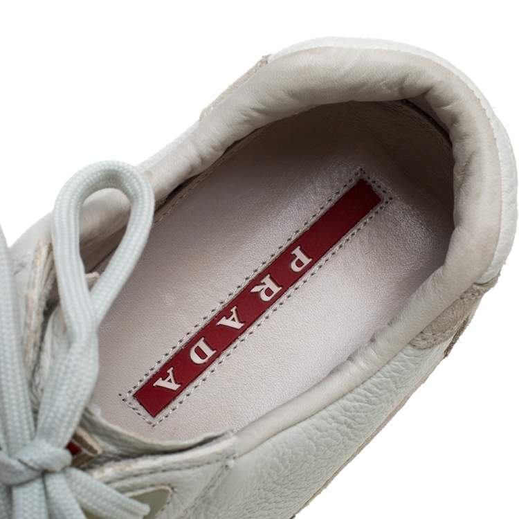 Pre Owned Prada Off White Leather Lace up Sneakers Size 41