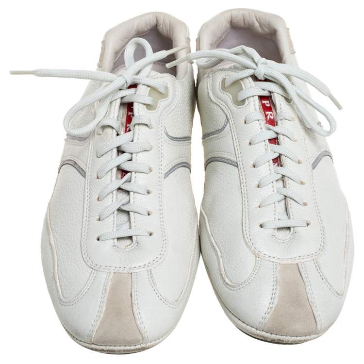 Pre Owned Prada Off White Leather Lace up Sneakers Size 41
