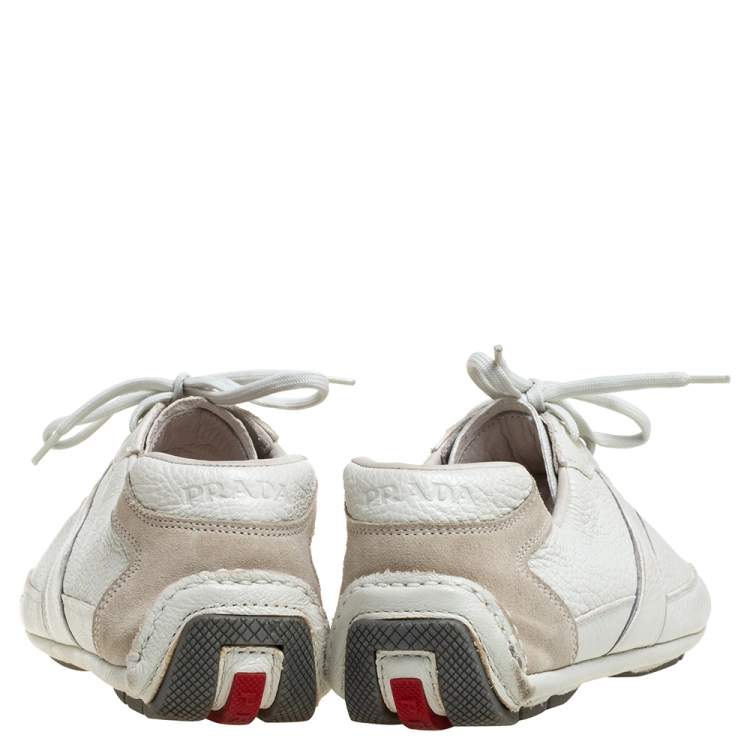Pre Owned Prada Off White Leather Lace up Sneakers Size 41