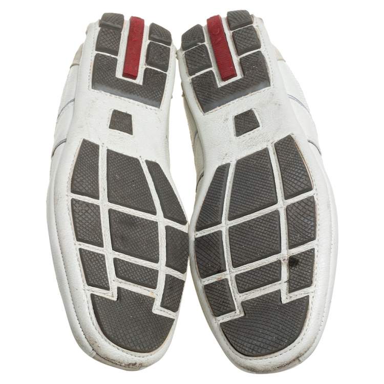 Pre Owned Prada Off White Leather Lace up Sneakers Size 41