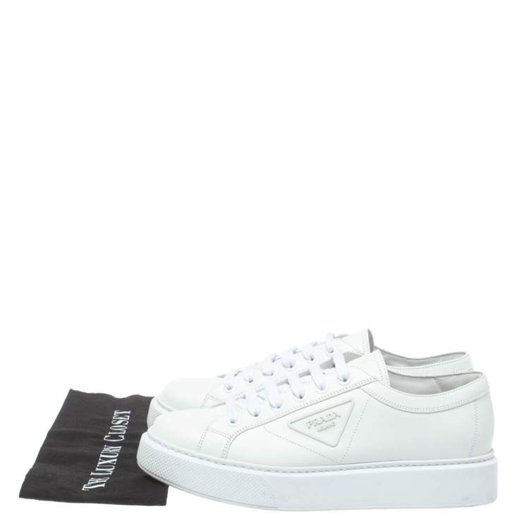 Pre Owned Prada White Leather Soft Calf Sneakers Size 43