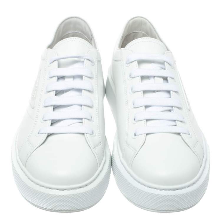 Pre Owned Prada White Leather Soft Calf Sneakers Size 43