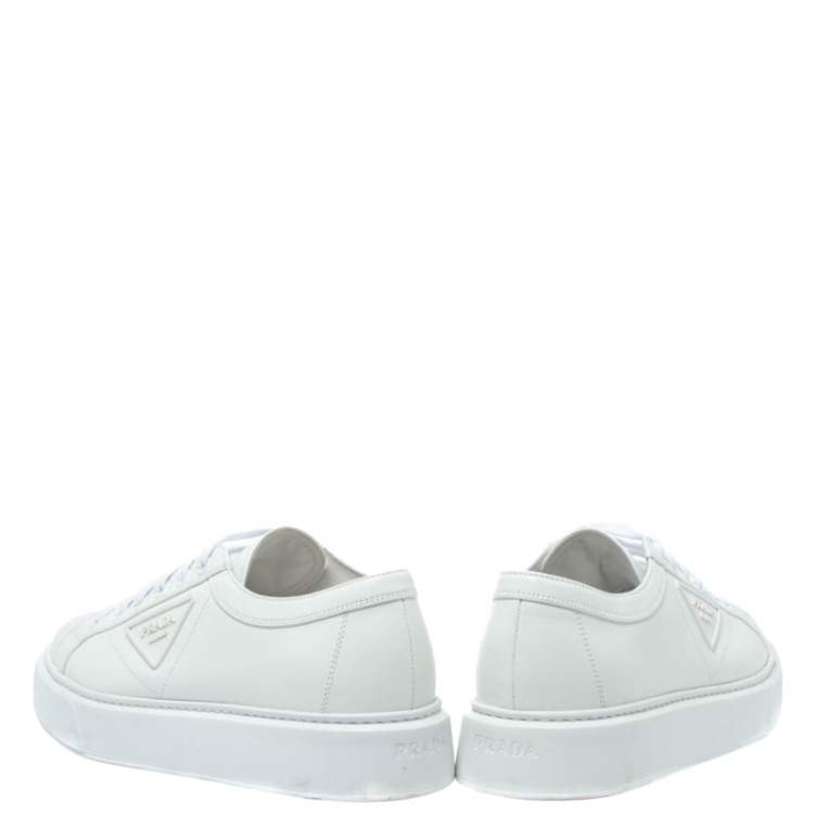 Pre Owned Prada White Leather Soft Calf Sneakers Size 43