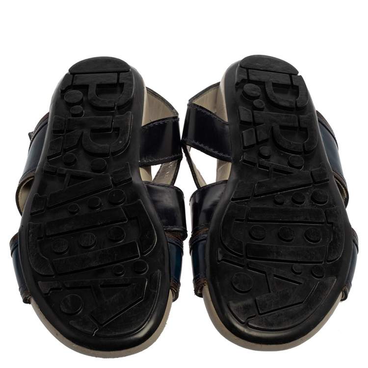 Pre Owned Prada Black/Blue Leather Slingback Slide Sandals Size 43