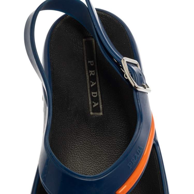 Pre Owned Prada Blue Rubber Slingback  Sandals Size 43