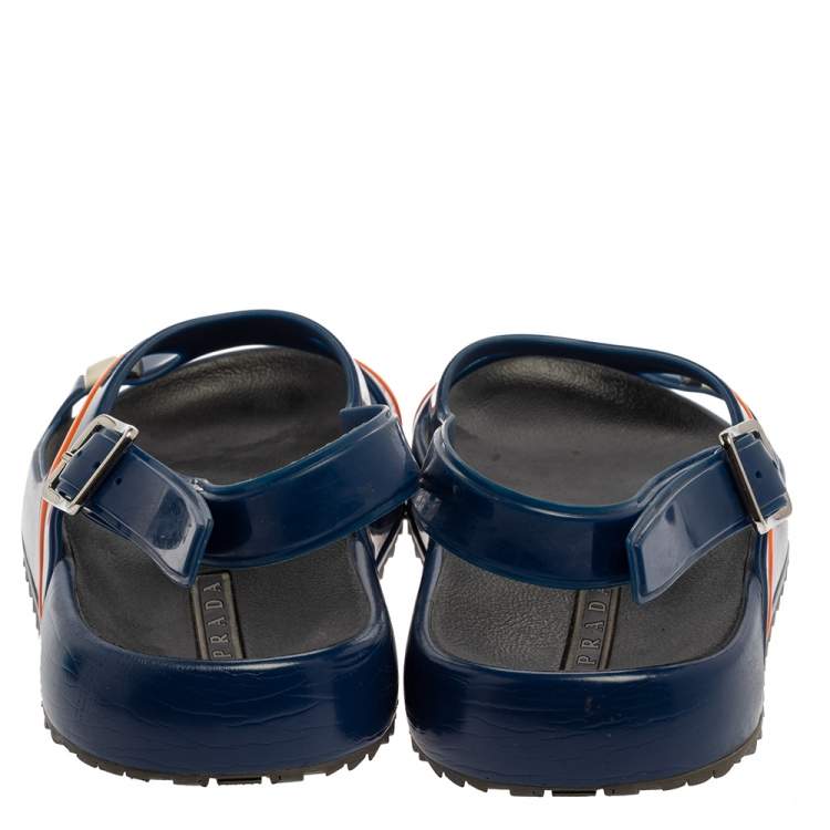Pre Owned Prada Blue Rubber Slingback  Sandals Size 43