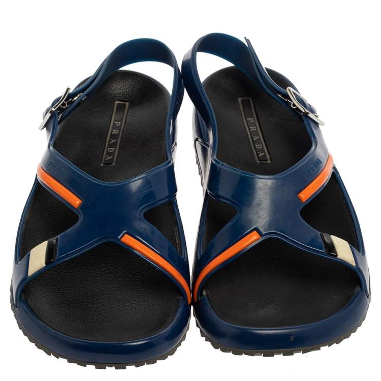 Pre Owned Prada Blue Rubber Slingback  Sandals Size 43