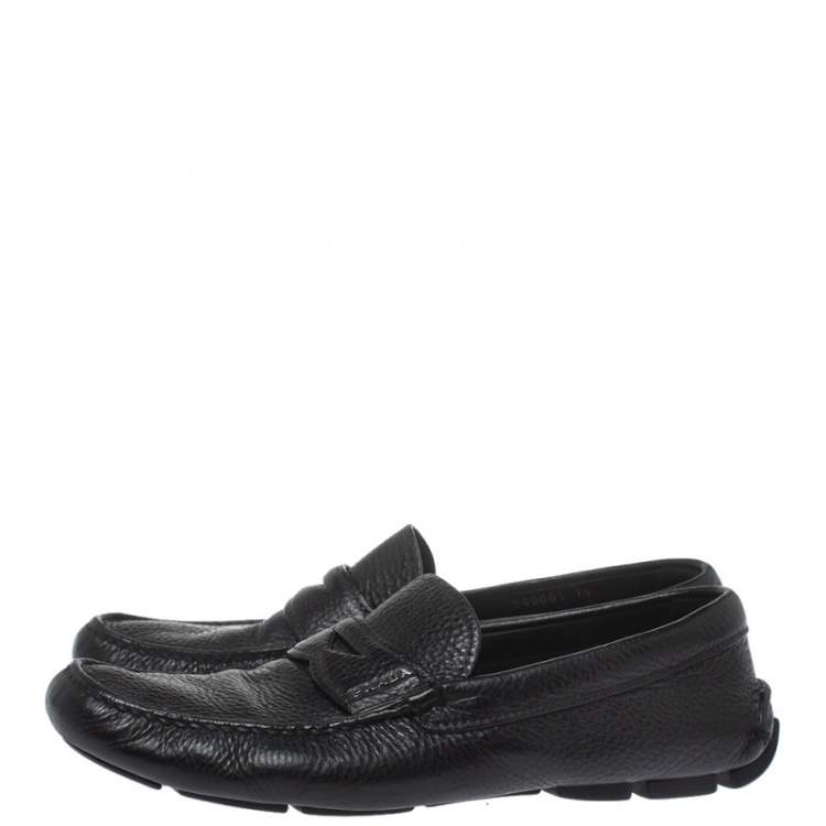 Pre Owned Prada Black Leather Slip On Loafers Size 41