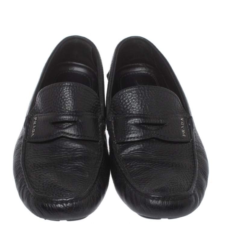 Pre Owned Prada Black Leather Slip On Loafers Size 41