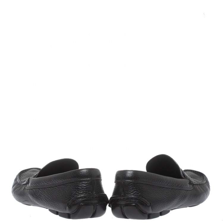 Pre Owned Prada Black Leather Slip On Loafers Size 41