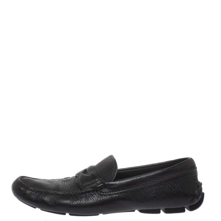 Pre Owned Prada Black Leather Slip On Loafers Size 41