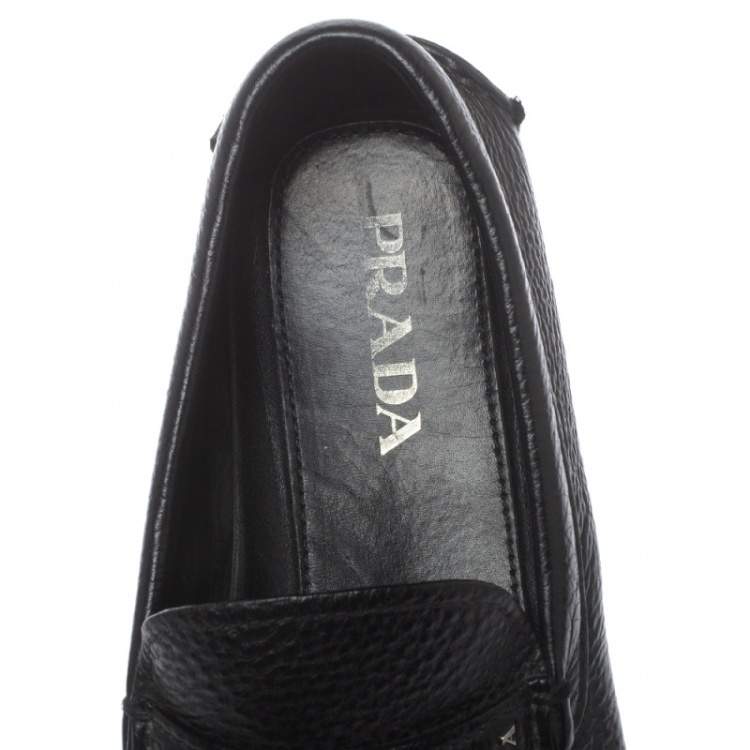 Pre Owned Prada Black Leather Slip On Loafers Size 41