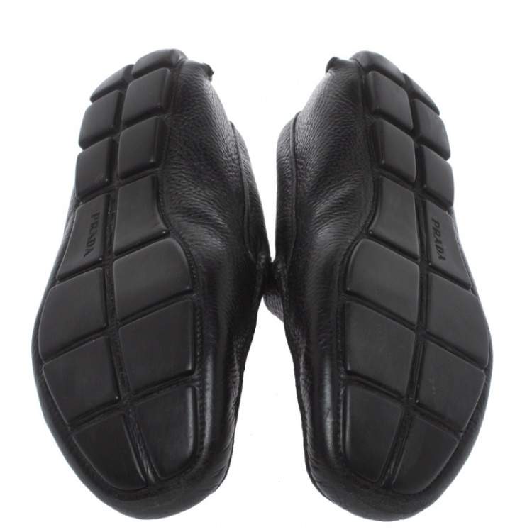 Pre Owned Prada Black Leather Slip On Loafers Size 41