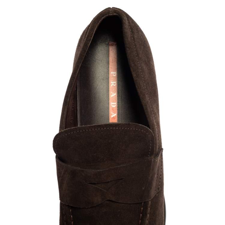 Pre Owned Prada Brown Suede Penny Loafers Size 44