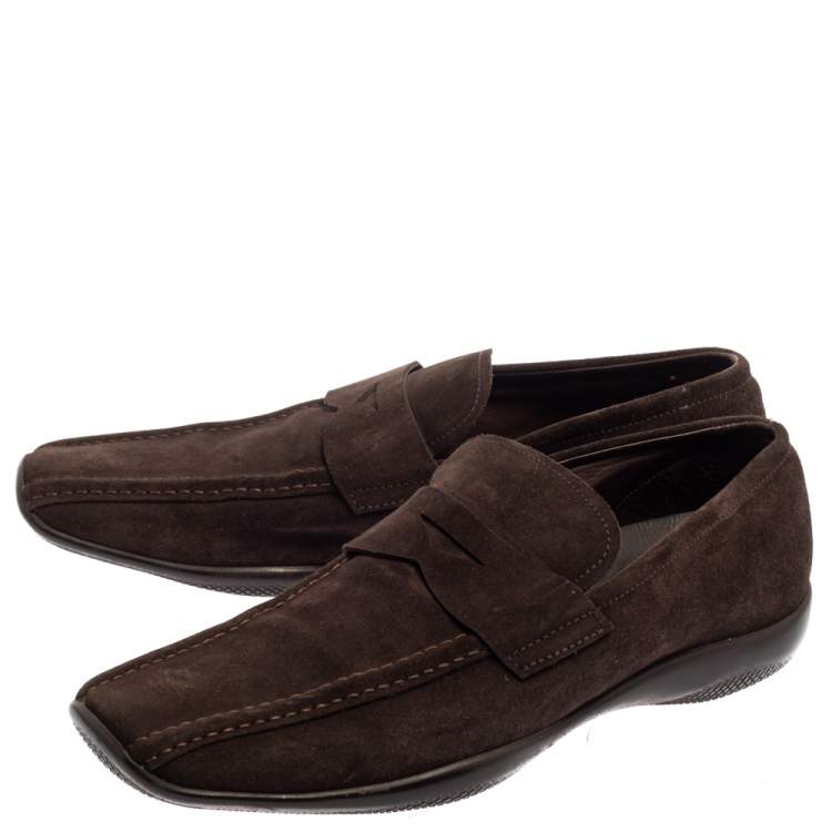 Pre Owned Prada Brown Suede Penny Loafers Size 44